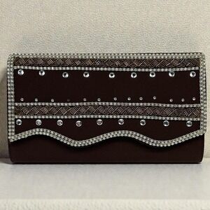NWT Elite Champagne Clutch Purse Womens Brown Cream Beaded Rhinestone NOS VTG